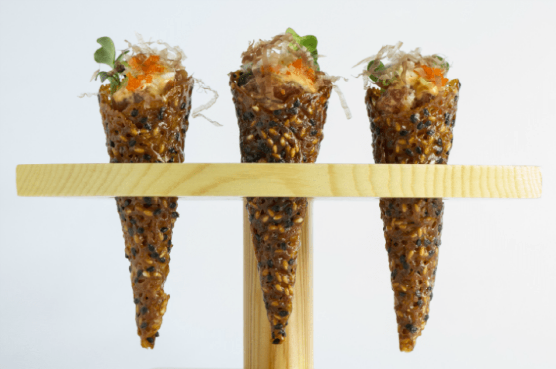 Tuna tartare cones with chilli aioli from Spago Singapore