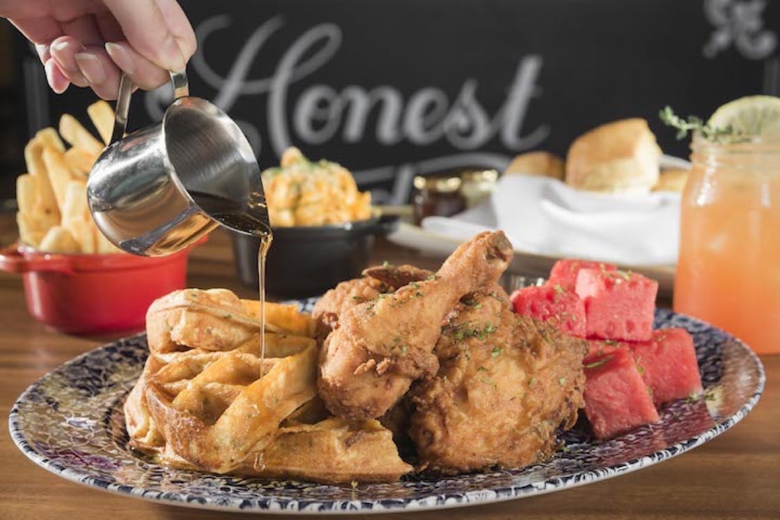 At Kunkel’s new Singapore outpost, Southern fried chicken is served with refreshing cubes of watermelon and savory waffles.
