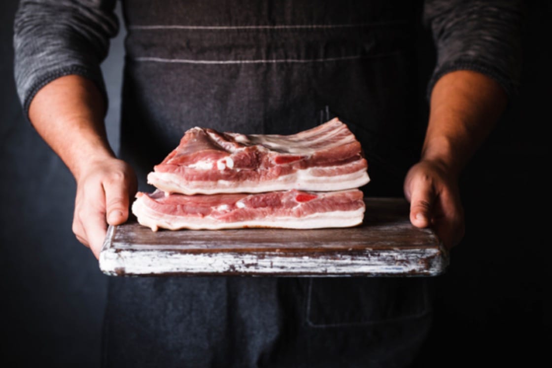 Slabs of pork belly from the British Berkshire pig