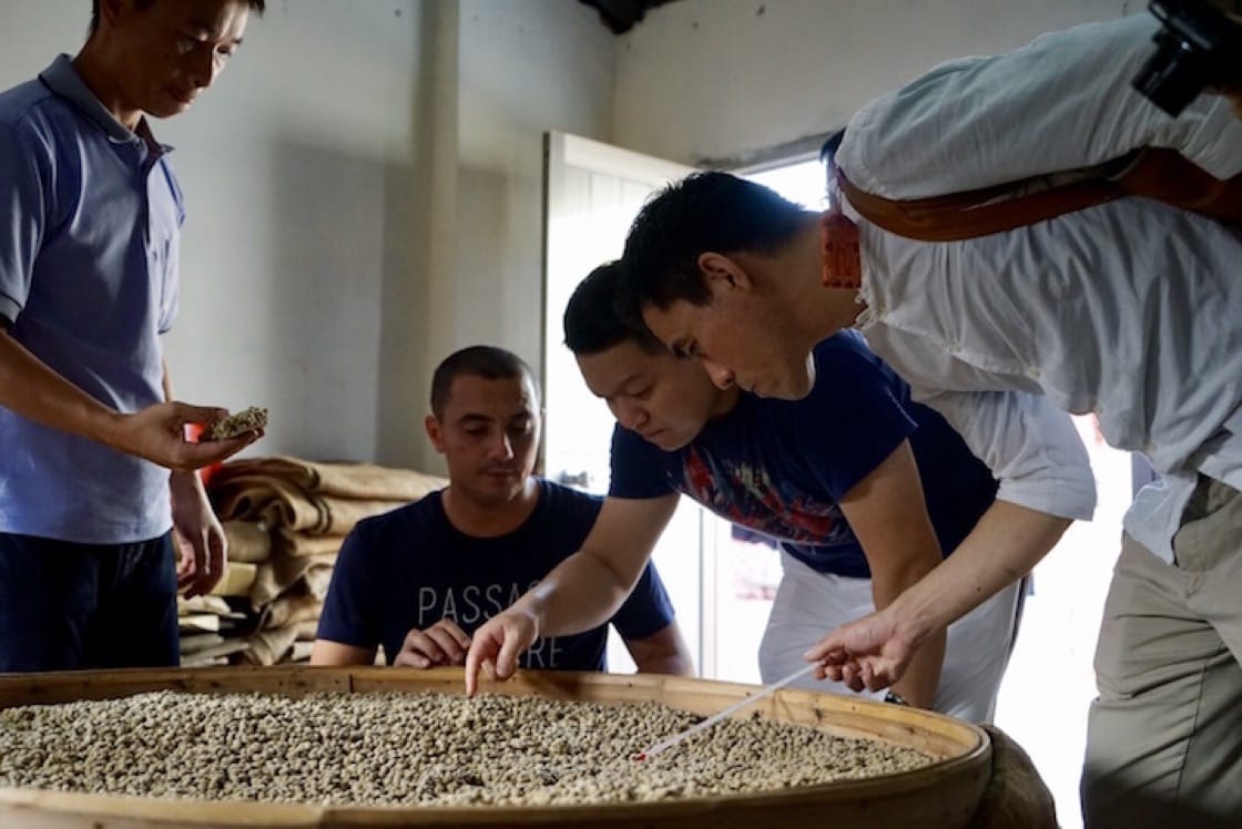 The three chefs observing the production process of Sinhong soy sauce at the workshop in Yunlin County. (Photo by Liz Kao)