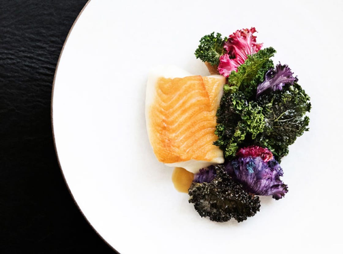 Black cod with red kale and horseradish is noted as a stand-out dish at NoMad LA. 