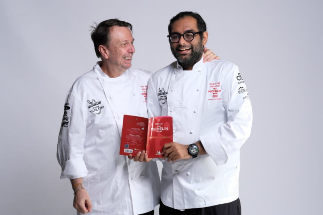 <i>Longtime friends: Chef David Thompson from Nahm (left) and Gaggan Anand </i>