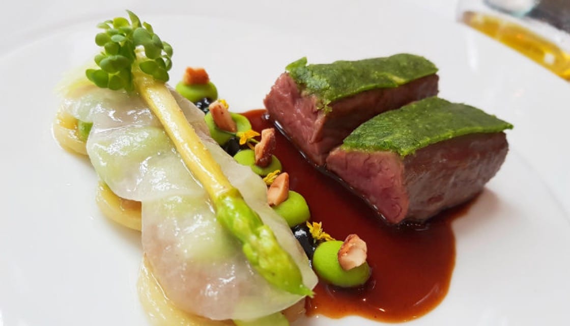 <p><b>   Love at First Bite: </b>    The combination of<b><i>  roasted lamb fillet with confit potato, green asparagus, peas, </b></i>  lardon du colonnatal and lamb sauce is an inspired and winning formula. The lamb is cooked to perfection, yielding a succulent texture, while the remaining ingredients complement the meat with delicate flavors.</p> <p>Savelberg - Oriental Residence Bangkok, Wireless Road, 02-252-8001, Mon-Sat, Lunch 12.00 - 14.30, Dinner 18.00 - 22.00 </p>   