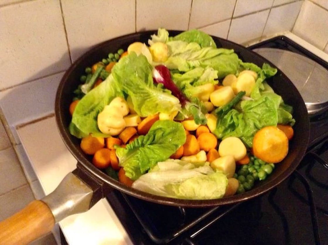 One of Odette's chef Julien Royer's favourite dishes from his mum is Jardiniere de legumes (vegetable stew). (Credit: Julien Royer)