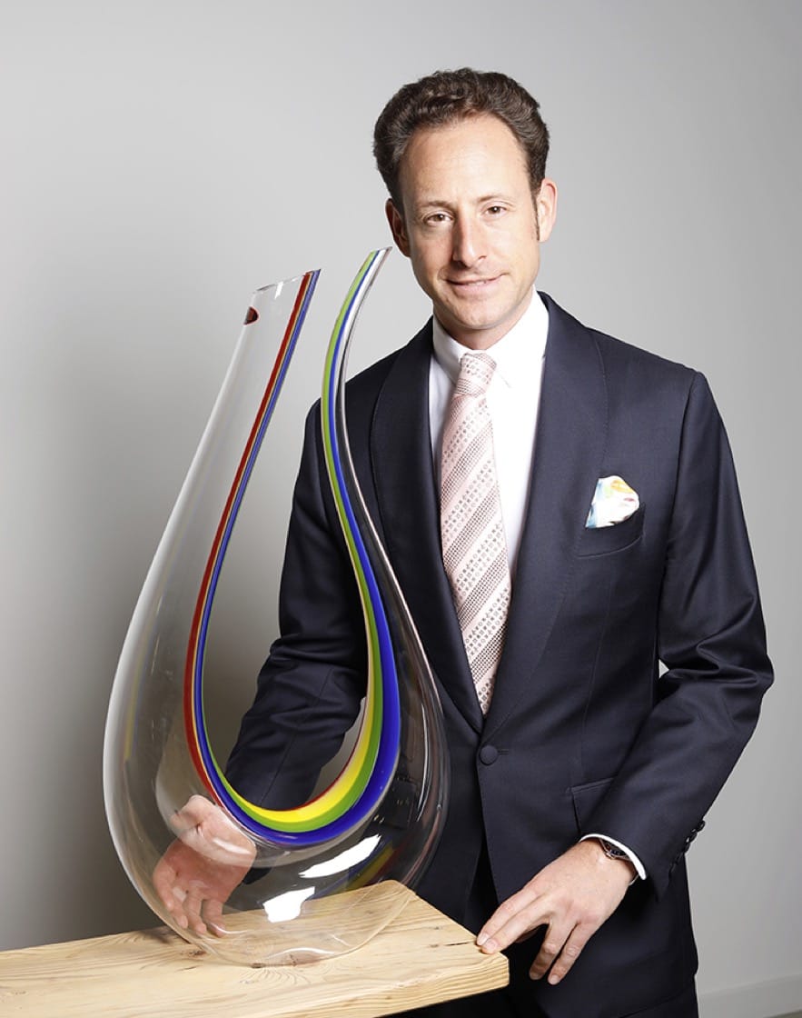 Maximilian Riedel with the Amadeo Double Magnum Rainbow decanter. 