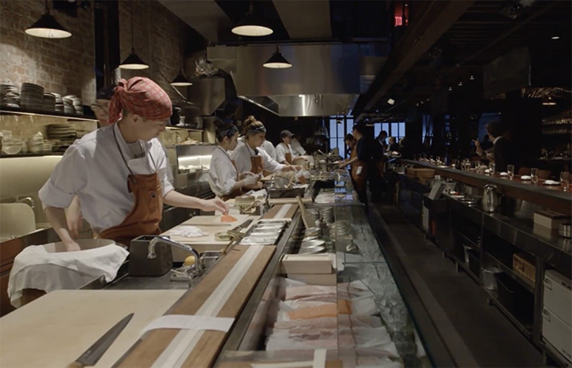 An open kitchen greets guests as they enter Tetsu.