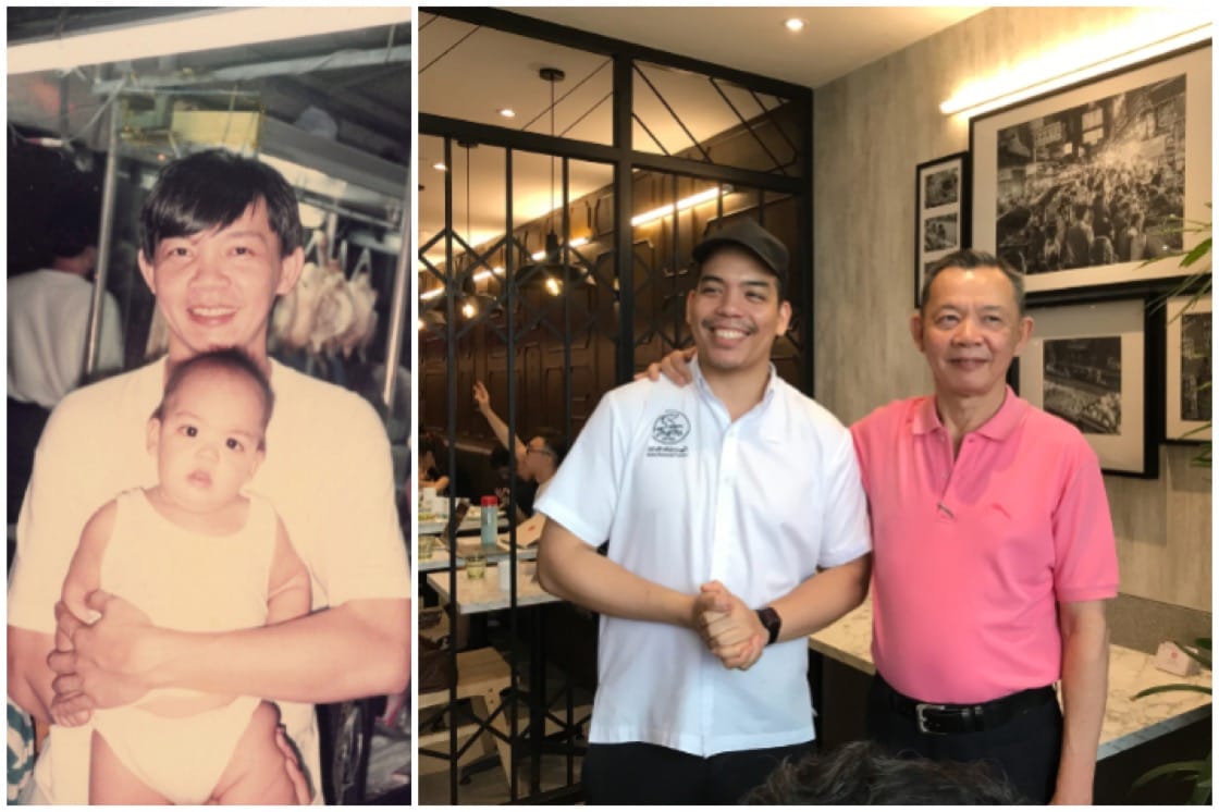 The father-son duo behind Go-Ang Pratunam Chicken Rice then and now (Pic: Go-Ang Pratunam Chicken Rice Singapore Facebook & MICHELIN Guide Digital)