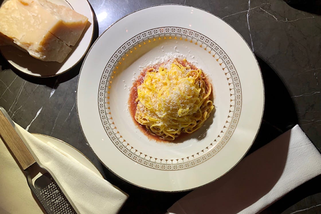 Chef Mario Carbone uses the press to make a rich duck jus for pasta at The Grill. (Photo courtesy of Major Food Group.)