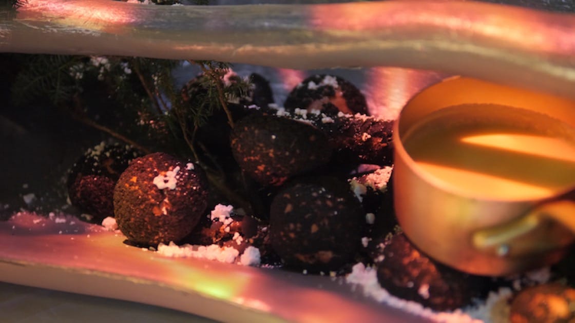 Pastry chef Jasmin Chew fires up sweet tidings with Christmas Fireplace, a charcoal-themed dessert platter.