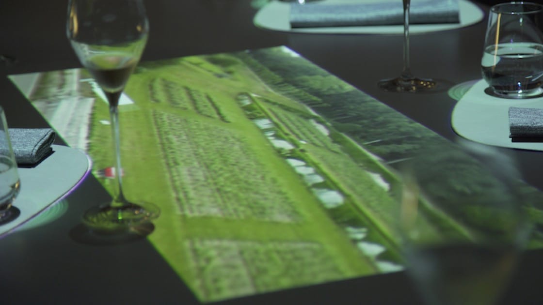 Diners get to make virtual trips to farms around the world during a Plenitude Suite dining session.