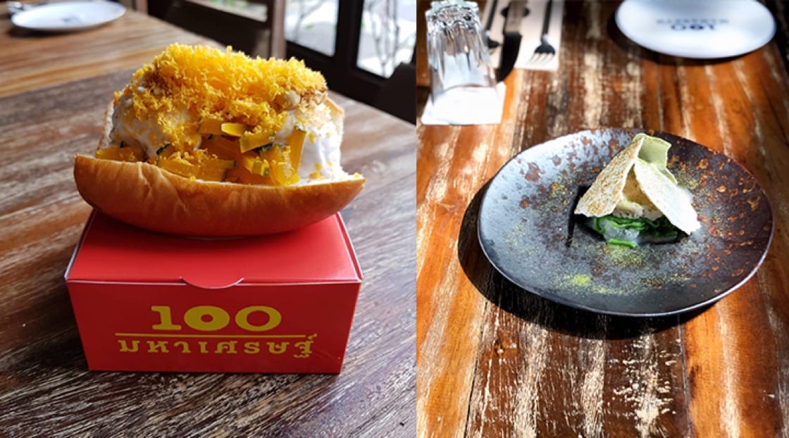 Coconut ice cream sandwich (left) and Lod Chong Wat Jed (right) at 100 Mahaseth. Photo courtesy of 100 Mahaseth.