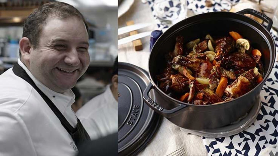 Chef Arnaud Dunand-Sauthier of Le Normandie. Cocotte photo source: Staub.