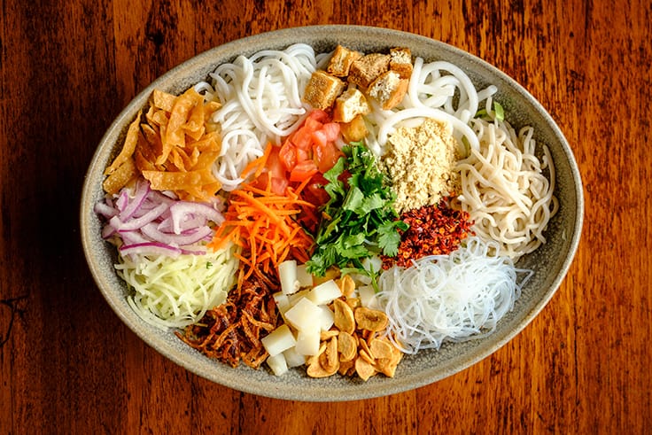 The rainbow salad at Burma Superstar features 22 ingredients, including four different types of noodles.