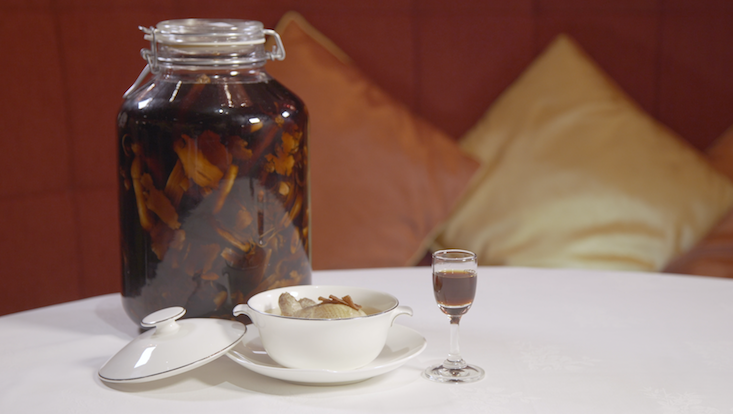 Chef Mok makes his own tonic wine to go with a bowl of boneless quail filled with bird’s nest in supreme broth (Pic: MICHELIN Guide Digital)