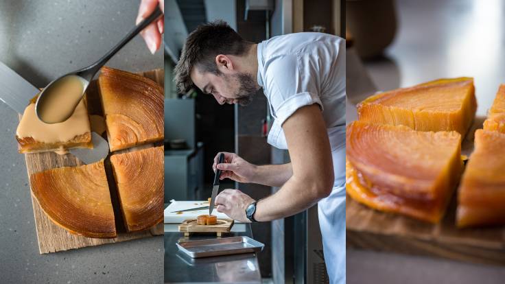 Roganic Hong Kong head chef Oli Marlow meticulously preparing the thin apple ribbons (Photo: Roganic Hong Kong)