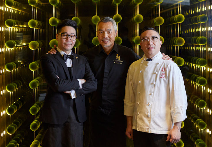 Forum and I M Teppanyaki & Wine worked together in June 2020 to present a four-hands dinner. From left: Forum’s head sommelier Jacky Luk, I M Teppanyaki chef Lawrence Mok and Forum’s executive chef Adam Wong. (Photo: I M Teppanyaki & Wine)