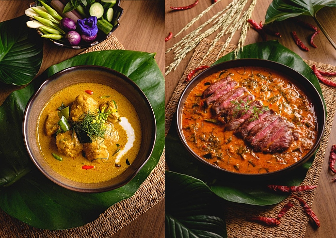 Fish gaeng khua with citrus leaves and gaeng phed with grilled beef and cowa leaves. (© The Local)