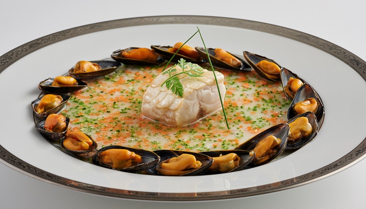 Les Amis' seasonal line-caught French sea bass with sauce printanière, surrounded by Morisseau mussels (image: Les Amis)