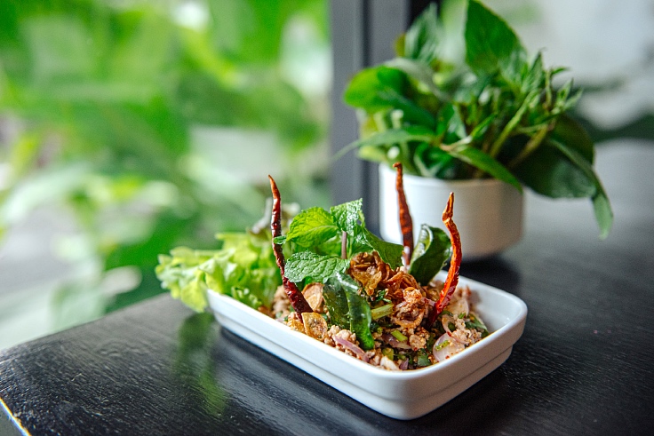 ลาบเป็ดเรียบง่ายแต่มัดใจเสมอ (© อนุวัฒ เสนีวงศ์ ณ อยุธยา / MICHELIN Guide Thailand)