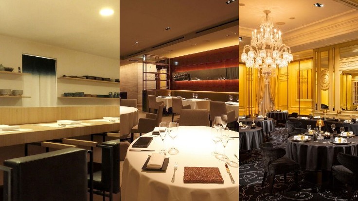 左至右：Kanda（かんだ）、Quintessence 以及 Joël Robuchon Restaurant（ジョエル・ロブション）是三家連續 15 年獲得三星殊榮的餐廳。