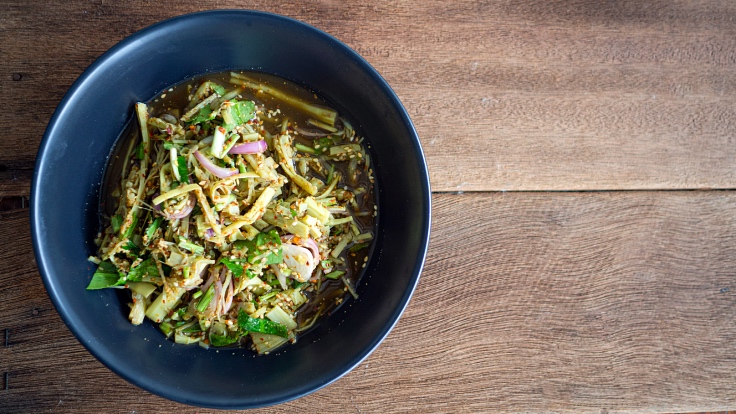 Spicy bamboo salad, a popular Isan dish that uses both pickled bamboo and fermented fish sauce. (© Shutterstock)