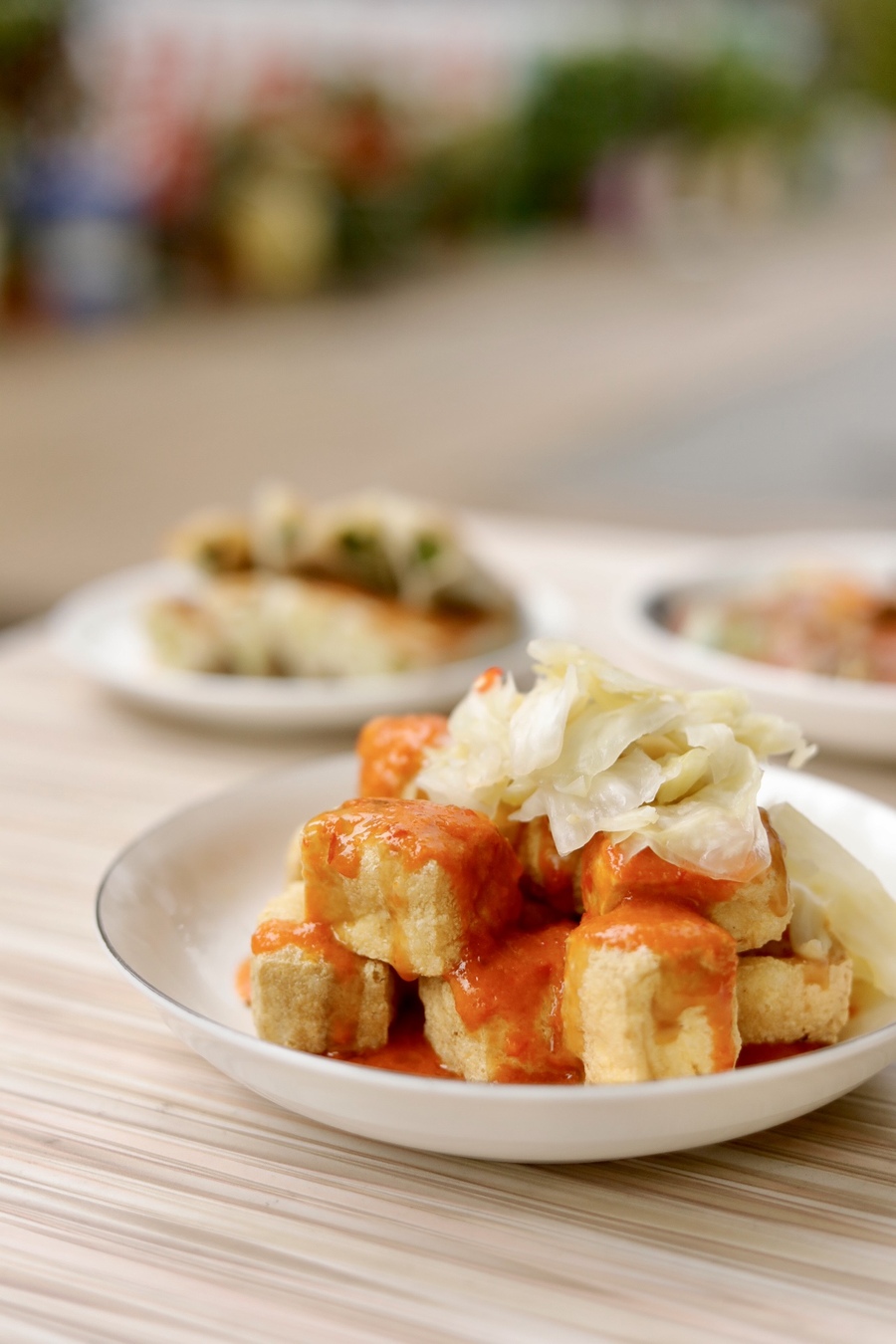 Authentic Taiwanese-style stinky tofu with crispy Taiwanese kimchi is truly irresistible and a rare find in Hong Kong.