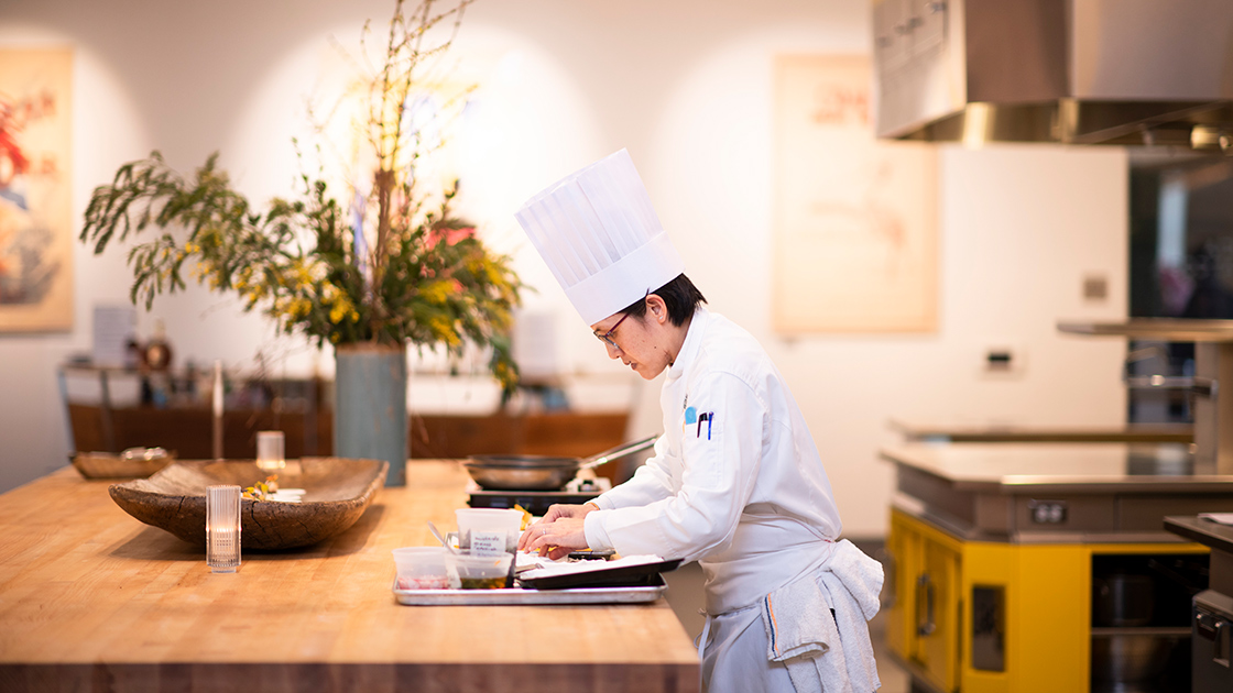 A CIA chef prepping