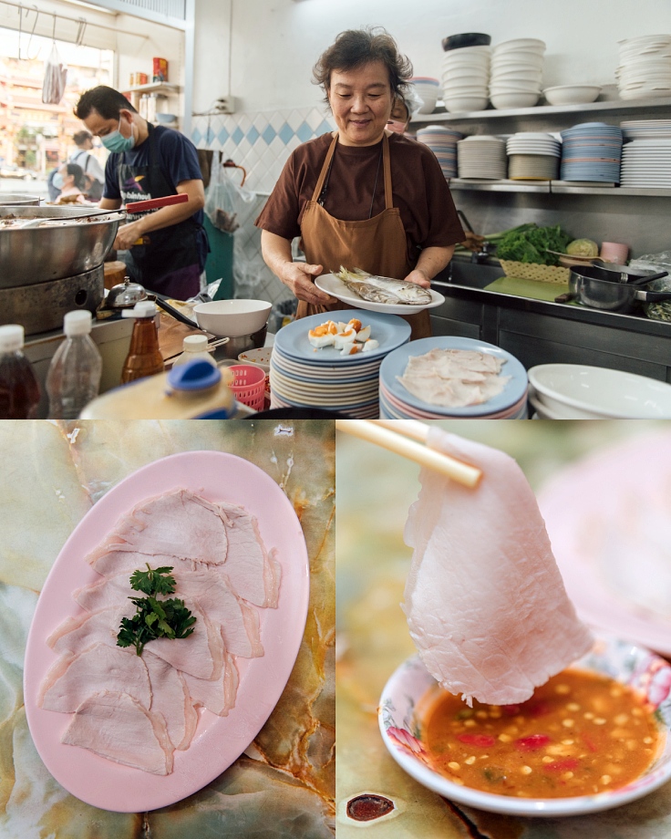 Boiled pork slices are perfectly complemented by a soybean sauce. (© Anuwat Senivansa Na Ayudhya/ MICHELIN Guide Thailand)