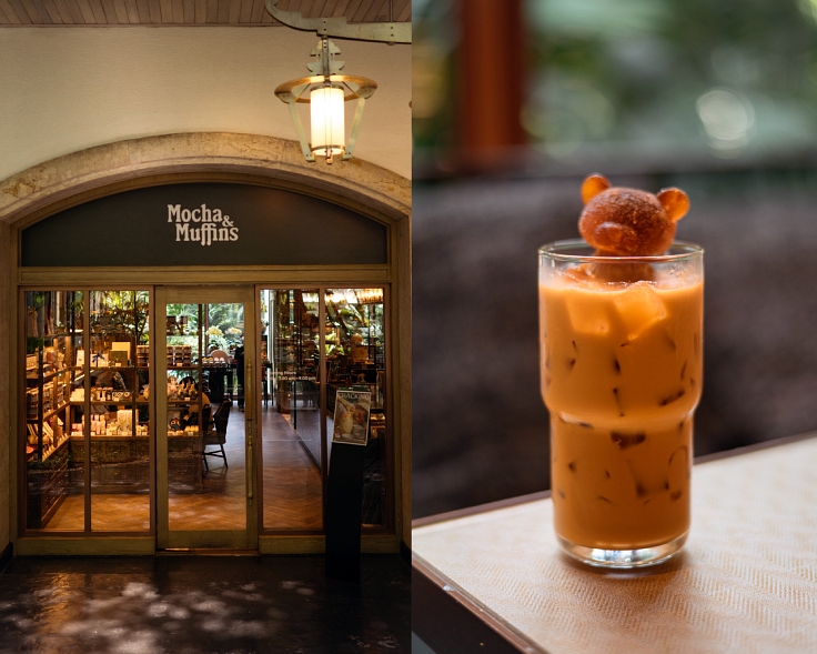 Anantara Siam Bangkok, a One MICHELIN Key hotel in 2024, serves Thai milk tea topped with a frozen teddy bear at its Mocha & Muffins café. (© Anuwat Senivansa Na Ayudhya/ MICHELIN Guide Thailand)