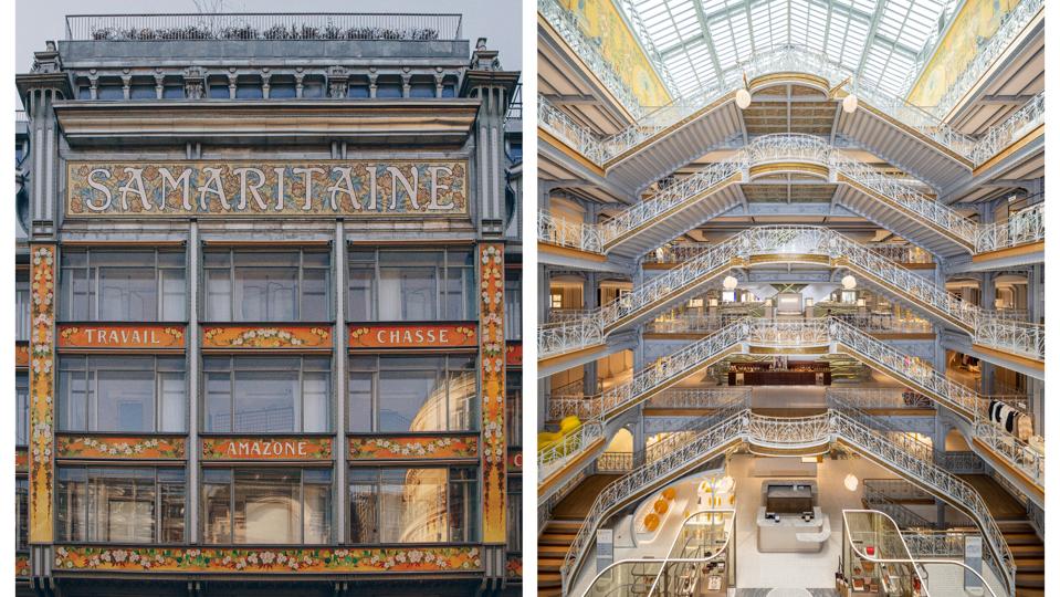 The 19th-century Samaritaine department store located on the banks on the Seine in Paris. © Left, Matthieu Salvaing. Right La Samaritaine.