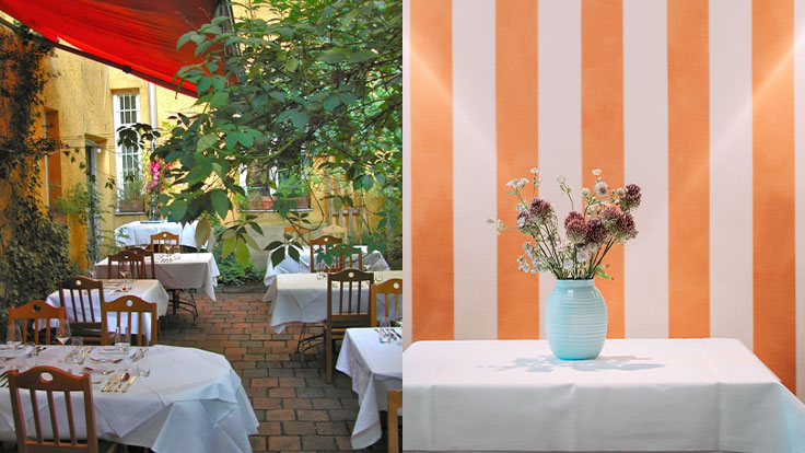 Hinterhof-Garten und Gastraum im Broeding, München © Restaurant Broeding
