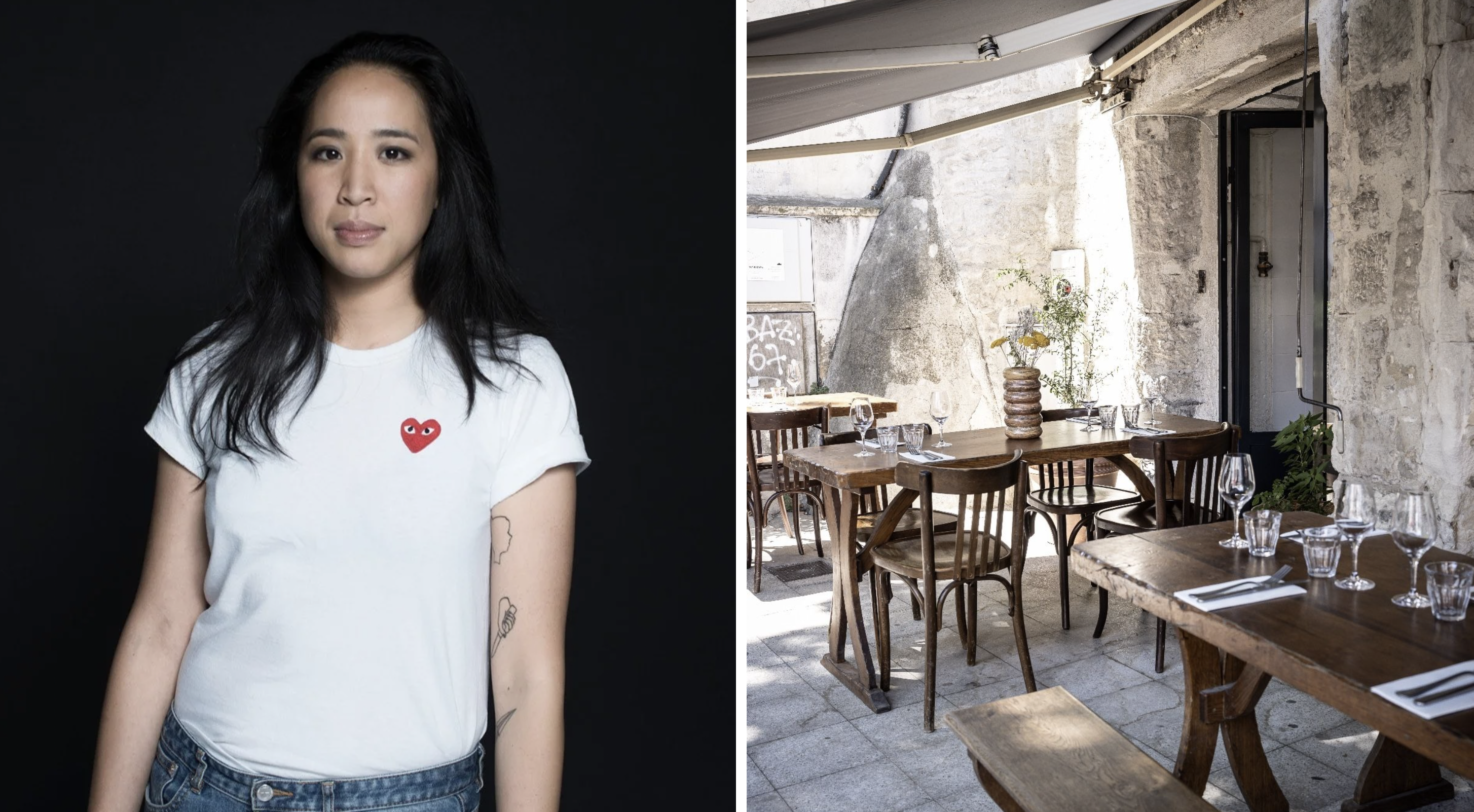La cheffe Céline Pham, du restaurant Inari à Arles © Nathalie Hinstin (photo de gauche) et © Ilya Kagan (droite)