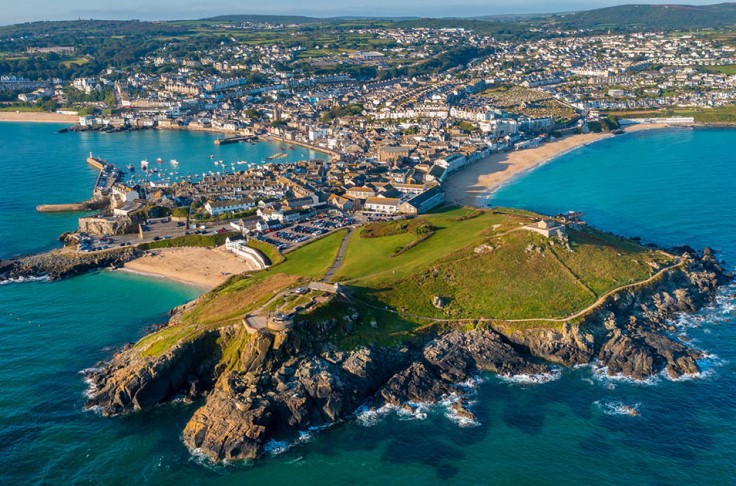 A stunning aerial view of St Ives, one of Cornwall's most popular destinations. © Tom McAtee/iStock