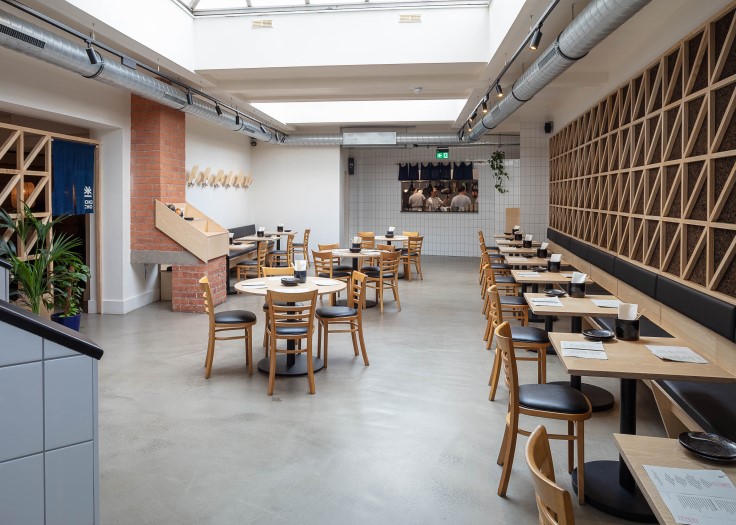 The sleek, minimalist interior at Kushi-Ya. © Darren
