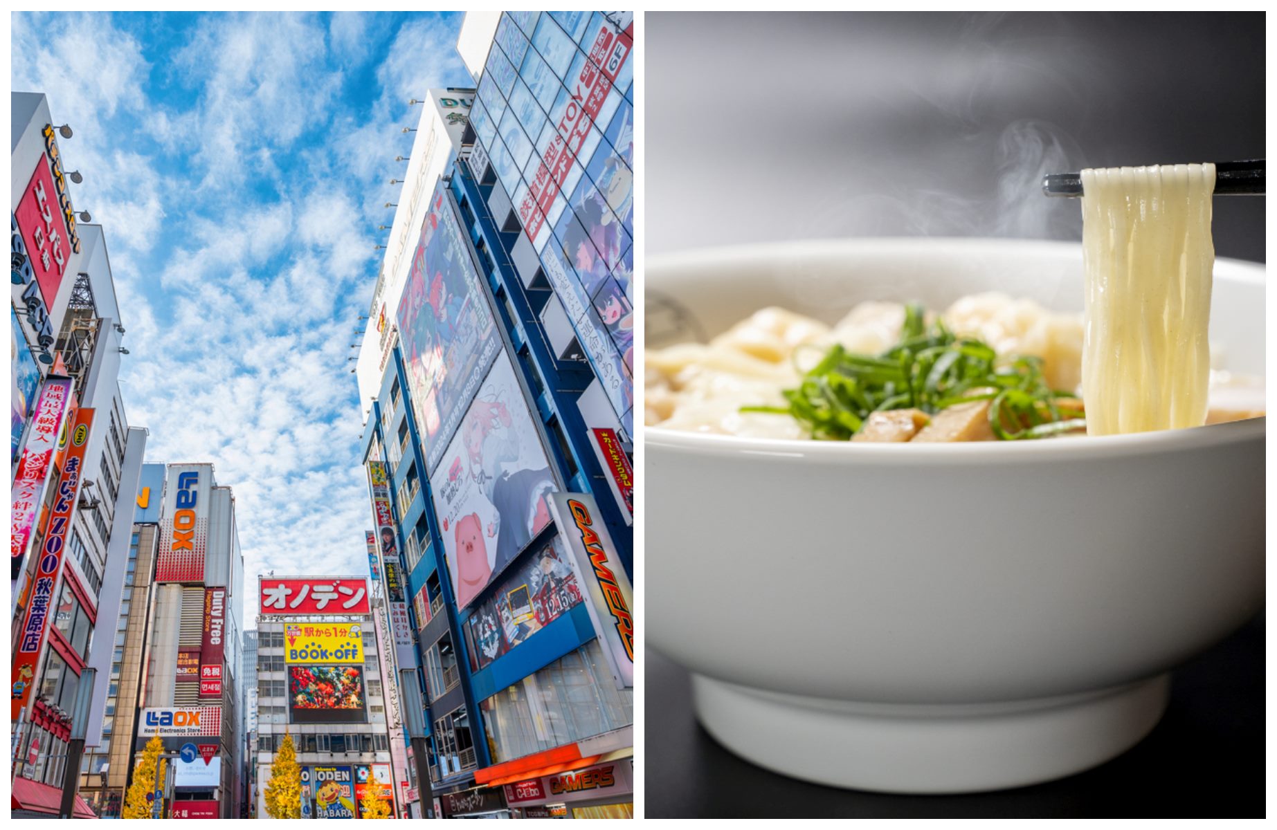 Tokyo is a city kids love for its neon-lit neighborhoods and comforting bowls of soupy noodles. (L) R.M. Nunes / iStock ; (R) YAKUMO
