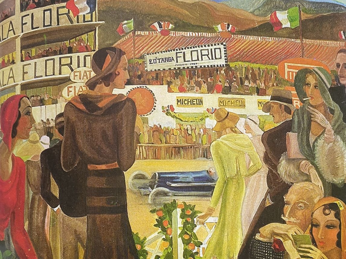 XX Targa Florio, 1929, Margaret Bradley/Automobile Club Palermo -  In bella vista il cartellone pubblicitario dei pneumatici Michelin