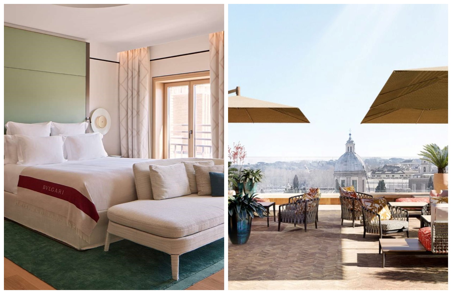 The chic Bvlgari Hotel Roma's cozy rooms and legendary rooftop with dazzling city views. © Bvlgari Hotel Roma