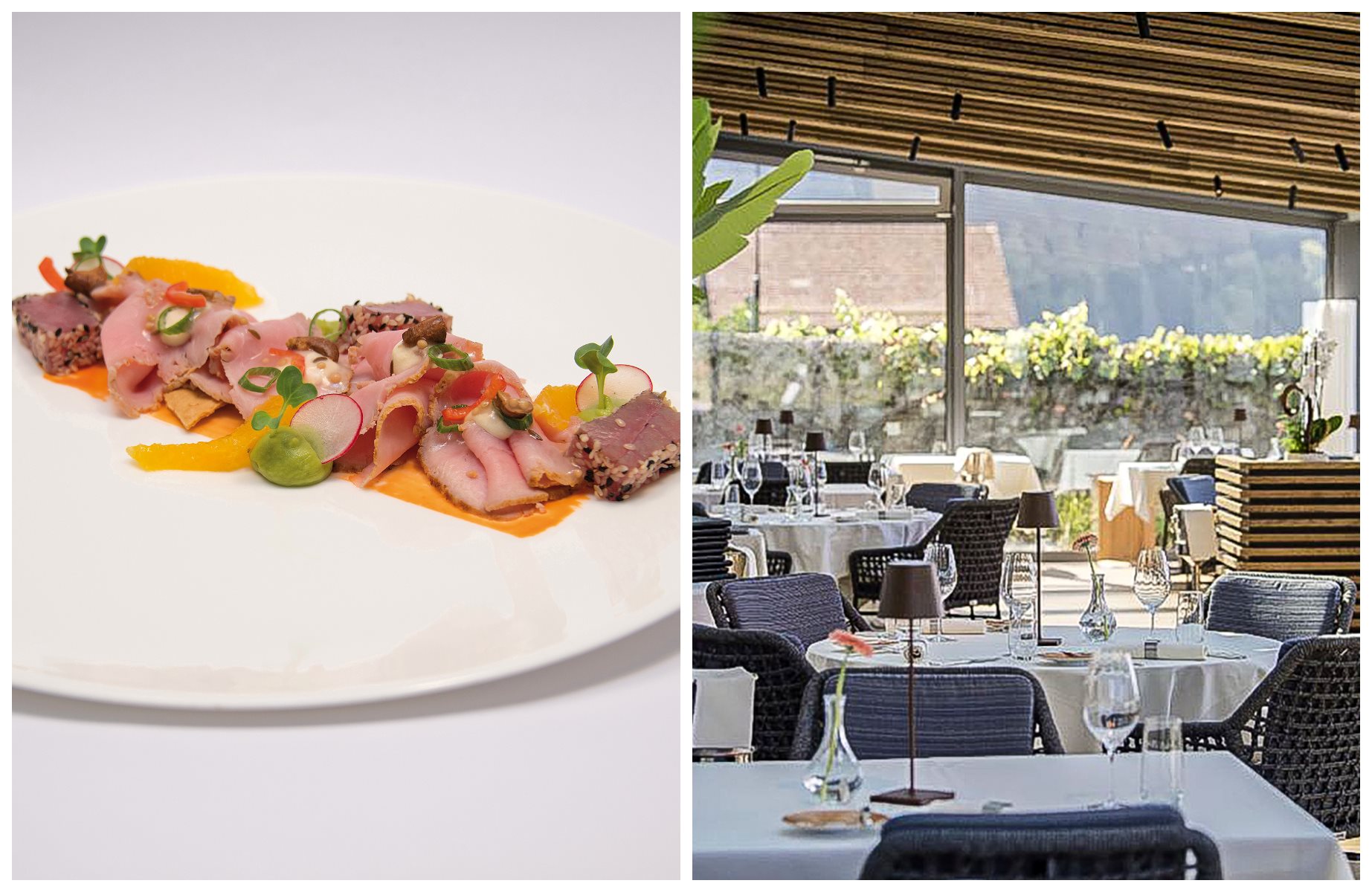 In Liechtenstein’s Rhine Valley, Torkel combines historic charm and vineyard views with a dining room centered around a preserved medieval wine press. © (L) Albert Mennel/ (R) Martin Walser/Torkel