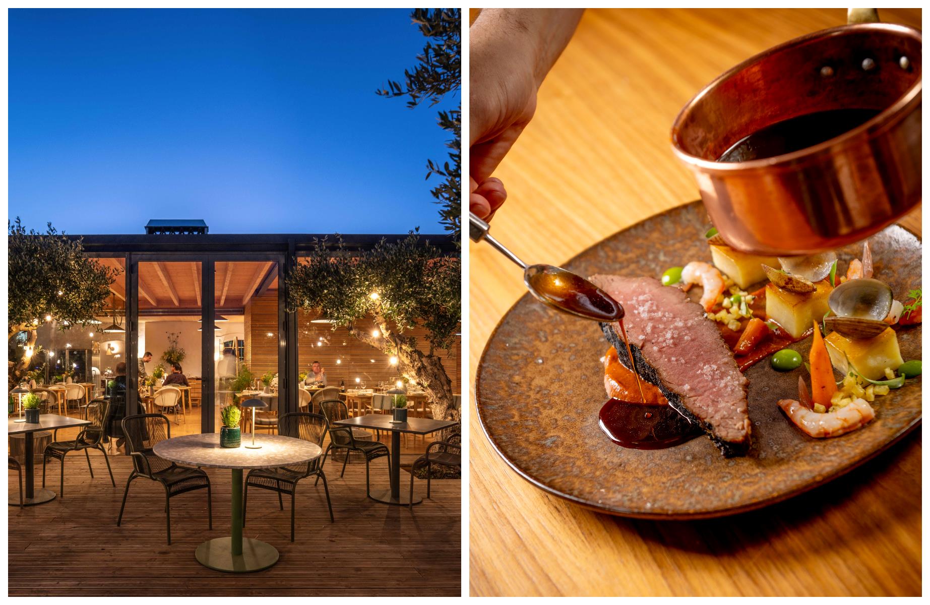 At Malhadinha Nova, Chef Joachim Koerper’s terroir-driven cuisine unfolds amid vine-framed views from the glass-walled dining room and olive-lined terrace. © (L) João Guimarães /(R) Humberto Mouco/ Malhadinha Nova