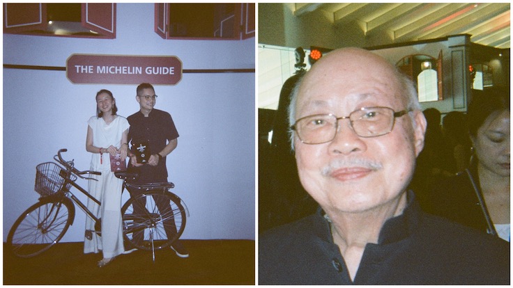 L: Jessline Lee and Chef Malcolm Lee of 1-Star Candlenut & 1-Star Pangium (Photo by the Candlenut and Pangium Teams); R: Tang Chay Seng of 1-Star Hill Street Tai Hwa Pork Noodle (Photo by Ivan Brehm of 1-Star Nouri)