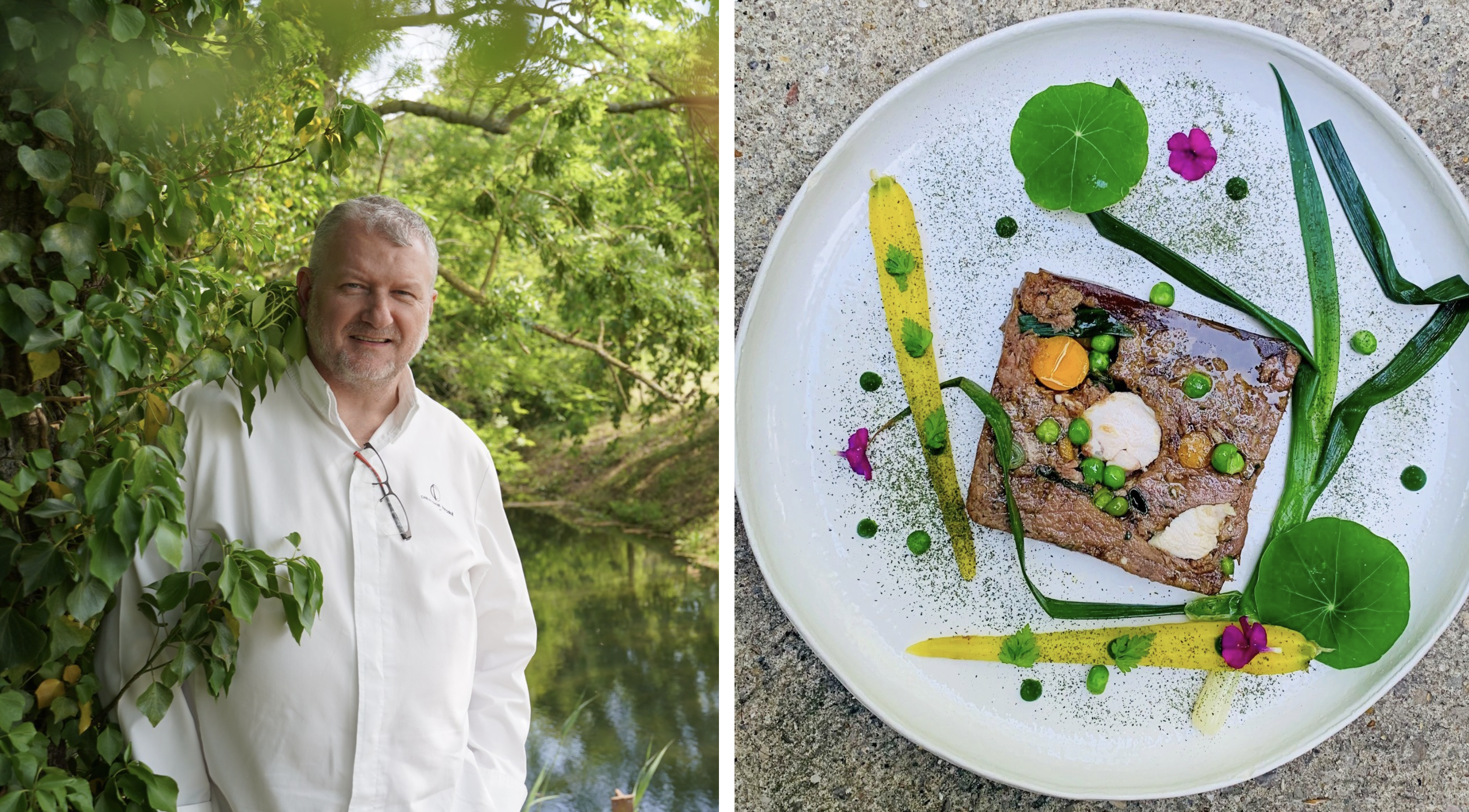 Le chef Christophe Dufossé (© Tina Meyer) et son potjevleesch (© Domaine de Beaulieu Hôtel & SPA)