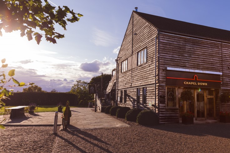 The timber-clad shop and restaurant building at the Chapel Down winery. © Chapel Down