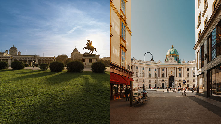 Heldenplatz is one of Vienna’s most historic and impressive public squares © WienTourismus / Christian Stemper amd Hofburg Palace, Michaelerplatz © WienTourismus / Paul Bauer
