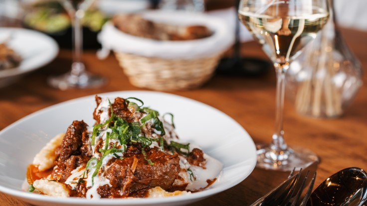 A seasonal dish enjoyed on the riverside terrace at Iszkor