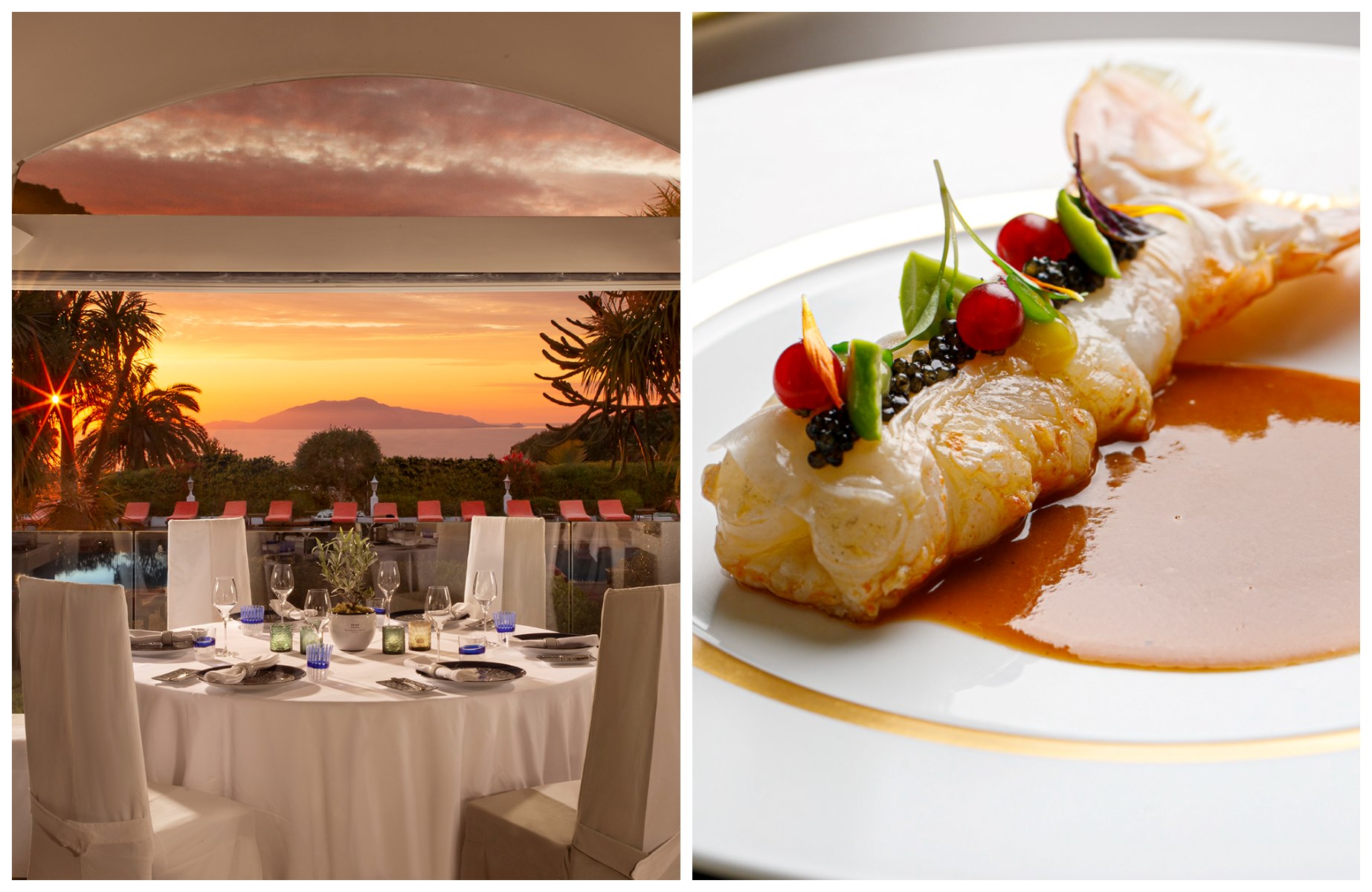 L’Olivo, Capri Palace Jumeirah’s Two-MICHELIN-Star gem, pairs Mediterranean elegance with Anacapri’s stunning sea views. © Guido Fuà /L'Olivo, Alberto Blasetti/L'Olivo