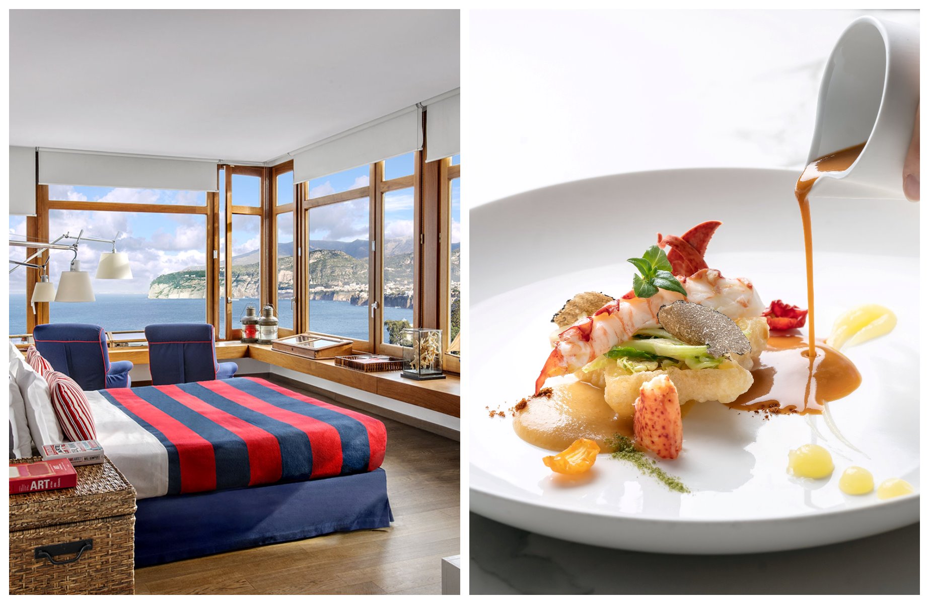 From La Minervetta’s nautical rooms to Gianni De Gennaro’s Il Buco, Sorrento pairs Bay of Naples views with refined Campanian flavors. © La Minervetta, Gianni De Gennaro/Il Buco