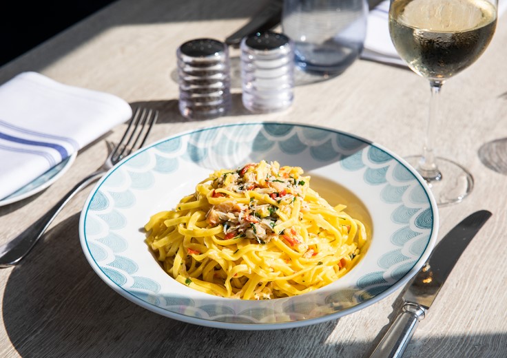 Crab Taglierini at Oyster Box, St Brelade. © Oyster Box