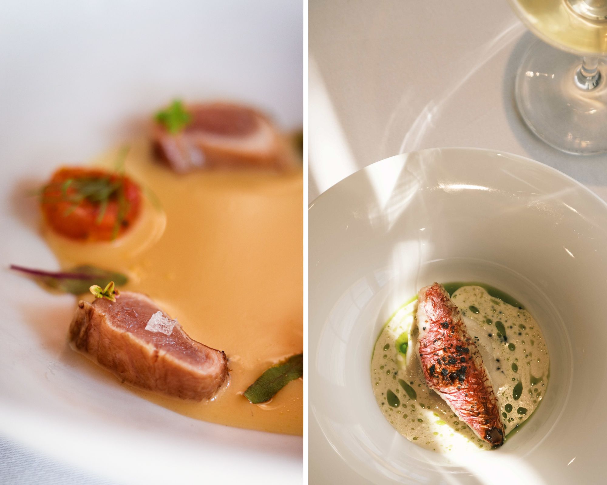 Local products with flavors from Campo de Montiel, the hallmark of Coto de Quevedo; and the ‘new cuisine of La Mancha’ at the Epílogo restaurant. © Left: Coto de Quevedo / Right: Miguel Muñoz/Epílogo