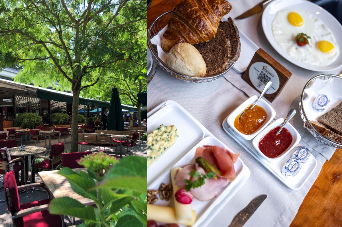 Terrasse des Café Siesmeyer und Frühstücksauswahl © Café Siesmeyer