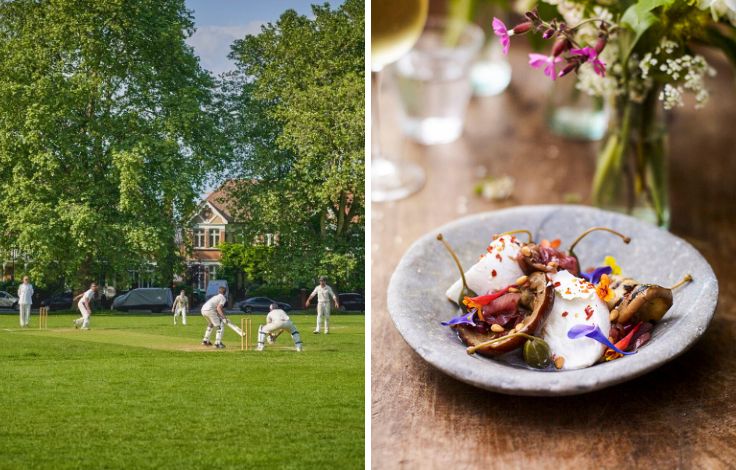 A game of local cricket and the fresh, ingredient-led cooking at Petersham Nurseries Café. © Paolo Paradiso/iStock, Andrew Montgomery